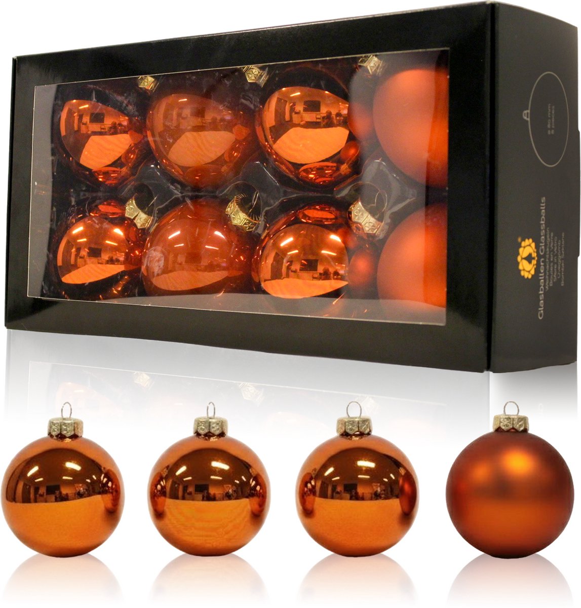 Kerstballen Glas | 8 Stuks | Glas | Ø 80 mm | Oranje