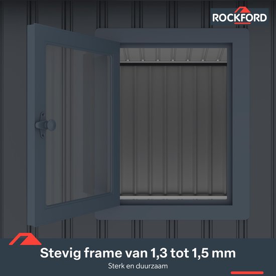 Rockford Porto 200 metalen tuinhuis met lessenaarsdak - Tuinschuur met centraal slot, polycarbonaat ramen en regenpijpen - 232 x 254 cm - Antraciet