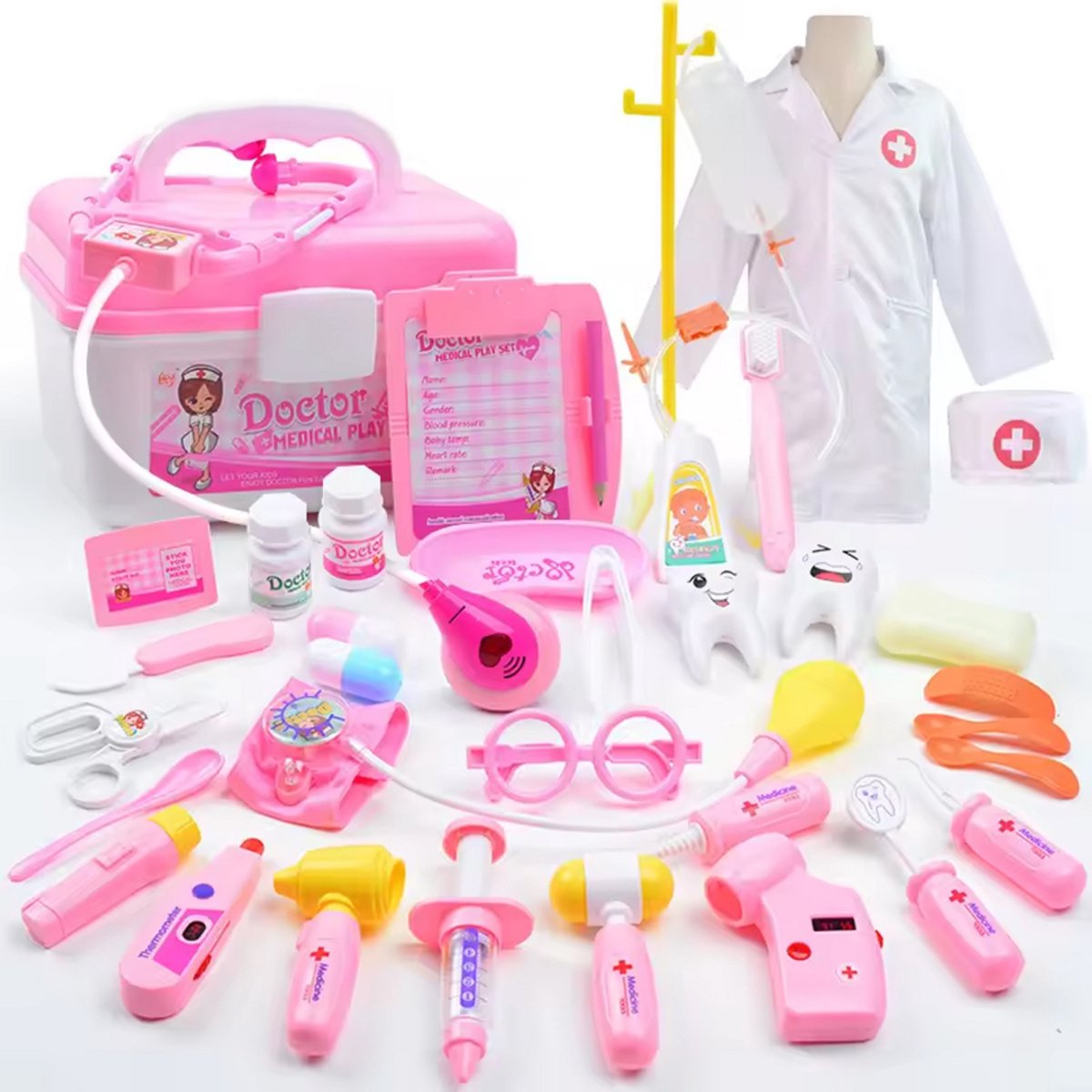 Luumuu® Dokterset Speelgoed Kind - Dierenarts Setje - Doktersset - Tandarts Speelset - Dokterskoffer - 35-delig - Vanaf 3 jaar - Incl. Doktersjas — afbeelding 2
