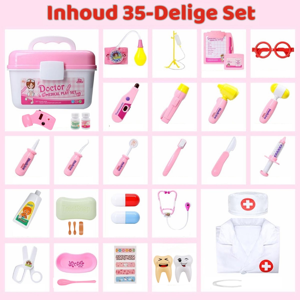 Luumuu® Dokterset Speelgoed Kind - Dierenarts Setje - Doktersset - Tandarts Speelset - Dokterskoffer - 35-delig - Vanaf 3 jaar - Incl. Doktersjas — afbeelding 8