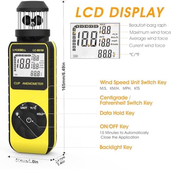 Draagbare Anemometer voor Windsnelheid en Temperatuur met Kompas — afbeelding 5