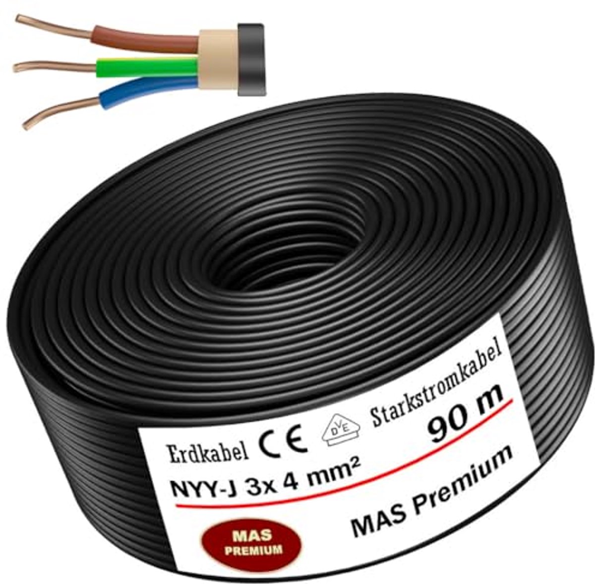 NYY-J Aardkabel voor Buitentoepassing 3x1.5 mm² - 90 m