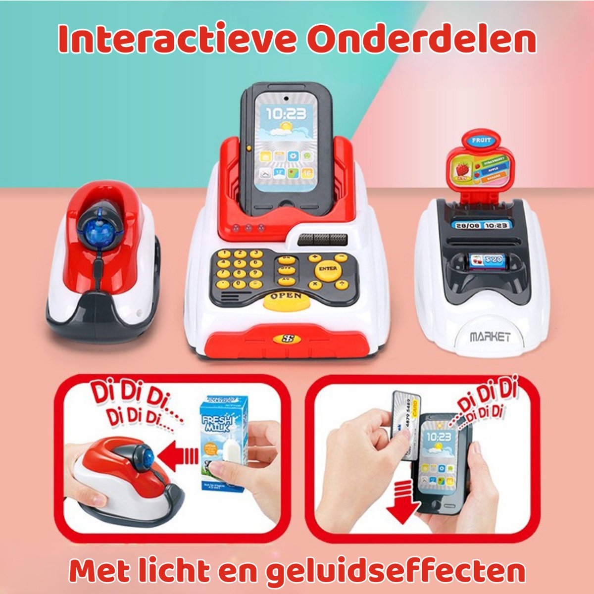 Luumuu® Kassa Speelgoed - Speelkassa - Scanner - Speelgoedkassa Kinderen - Winkeltje - Supermarkt - Speelgeld - Winkelmandje - Biljetten - Accessoires - Speelwinkel — afbeelding 4