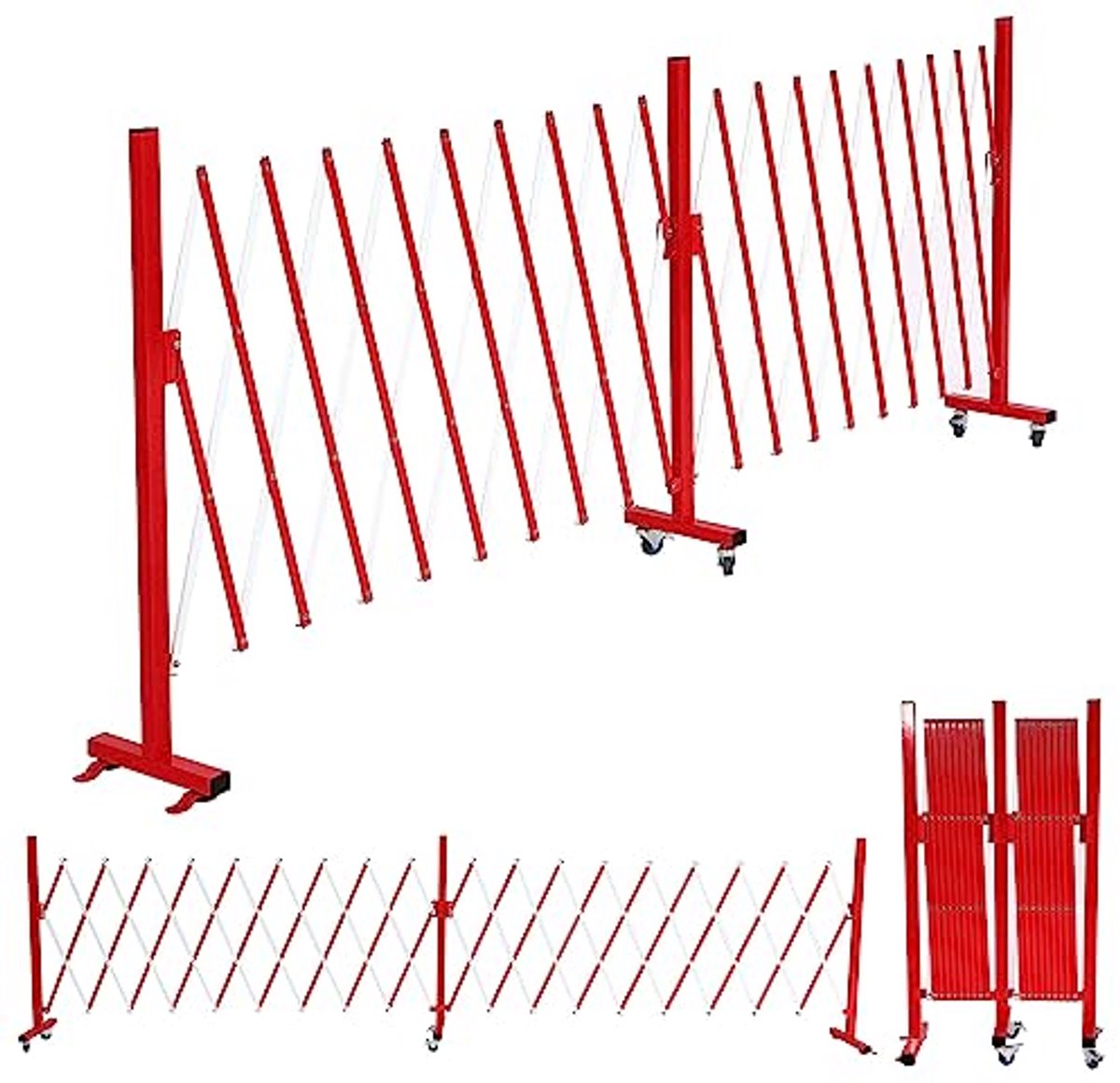 Uittrekbaar Aluminium Afsluitrooster met Wieltjes - Schaarrooster Beschermrooster 110x60-500cm Rood-Wit