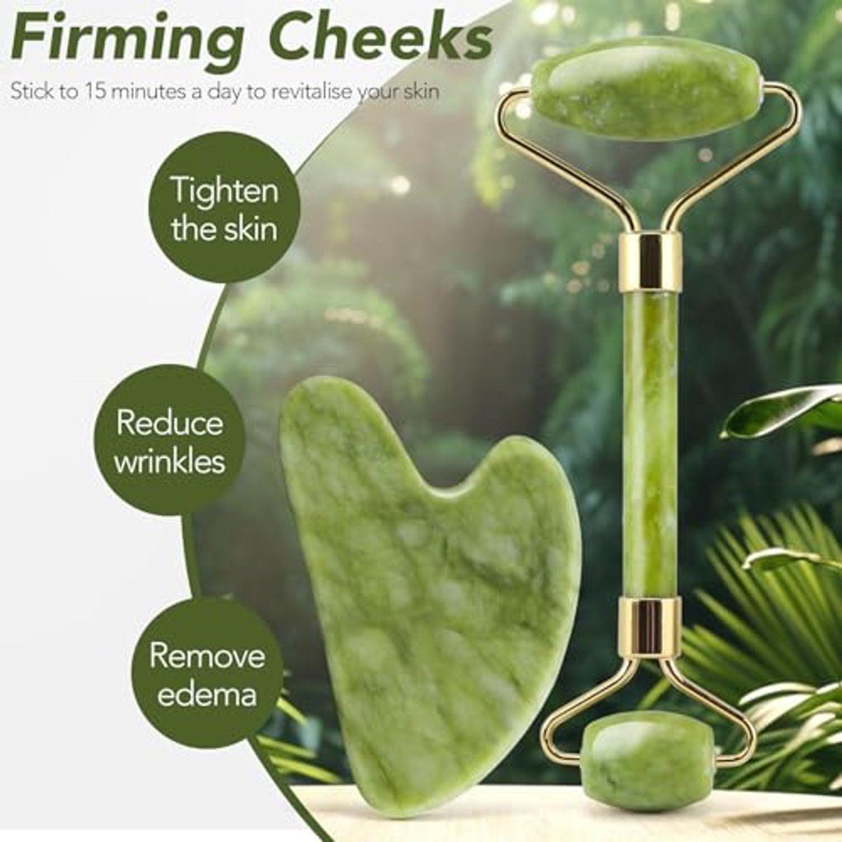 Jade Roller en Gua Sha Set voor Gezichtsbehandeling - Vermindert Puffiness en Rimpels