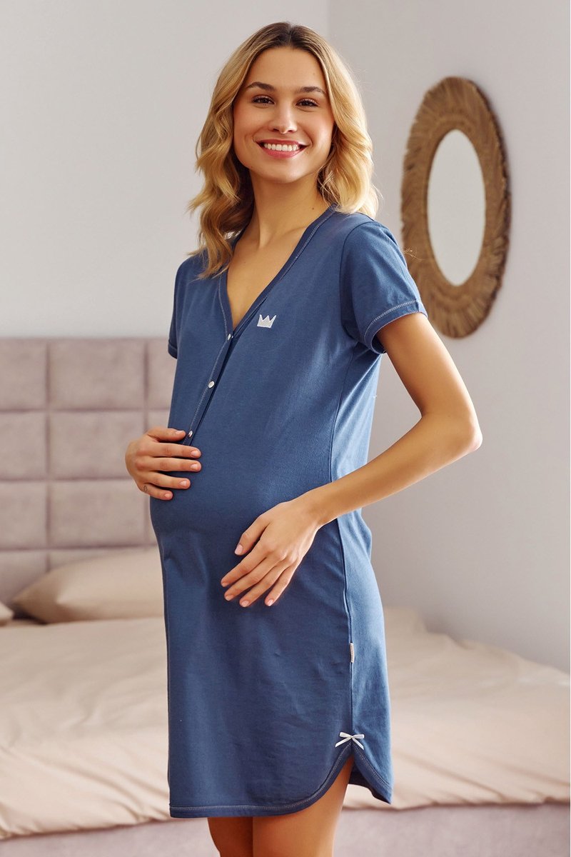 Doctor Nap Katoenen Nachthemd Borstvoeding Zwangerschap TCB.9505 Deep Blue 38 / Blauw