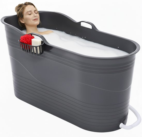 Bath Bucket XL - Donkergrijs - 123 cm - Zitbad voor volwassenen - IJsbad - met rekbare Afvoerslang tot 3 meter