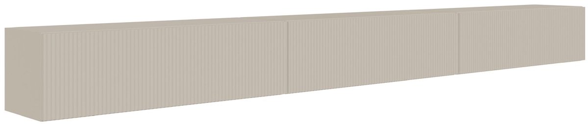 Selsey Veldio – Hangend TV-meubel met geribbelde fronten, 300 cm, grijsbeige