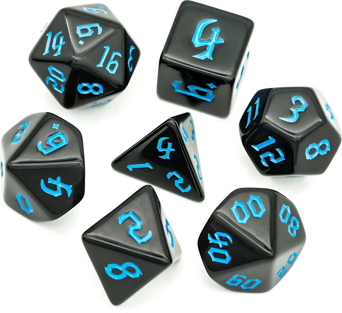 Nereb – Dobbelstenen Set 7-delig – D20 D12 D10 D8 D6 D4 – Voor RPG & Tafelspellen