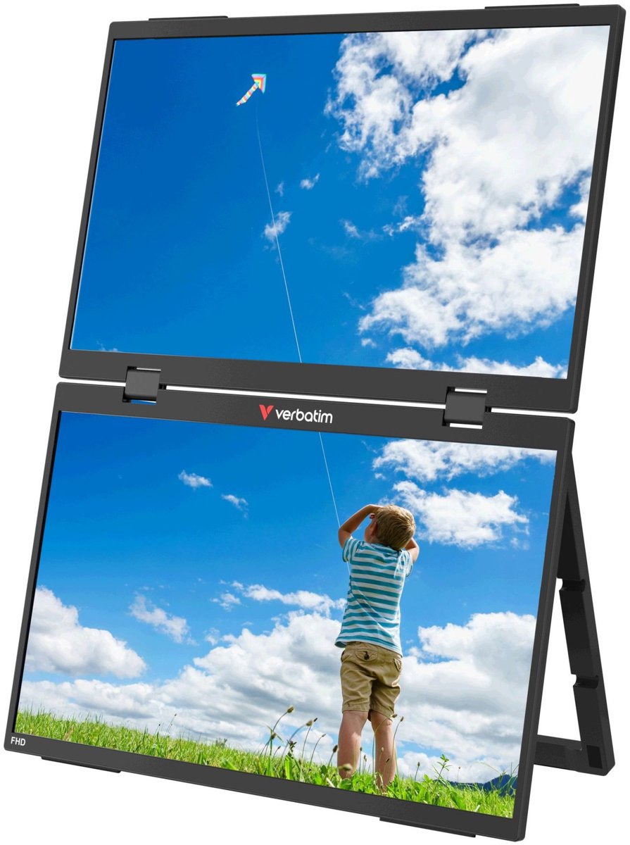Verbatim 15", FHD, USB-C DP-Alt, Mini-HDMI, Portable Dual display