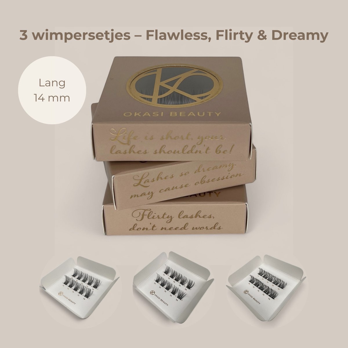 Premium Trio Cluster Wimpers 14 mm - Lange lengte - Volle natural glam look - 3 verschillende wimperstijlen - DIY Wimperextensions - Lichtgewicht & comfortabel - Okasi Beauty Trio Set - Wimperplukjes - Nepwimpers