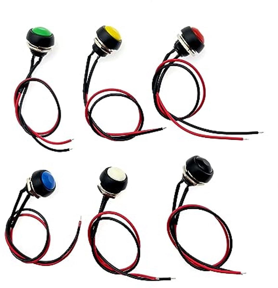 12mm 12V Waterdichte Drukknopschakelaars - 6 Stuks Mini AAN/UIT Schakelaar met Draden