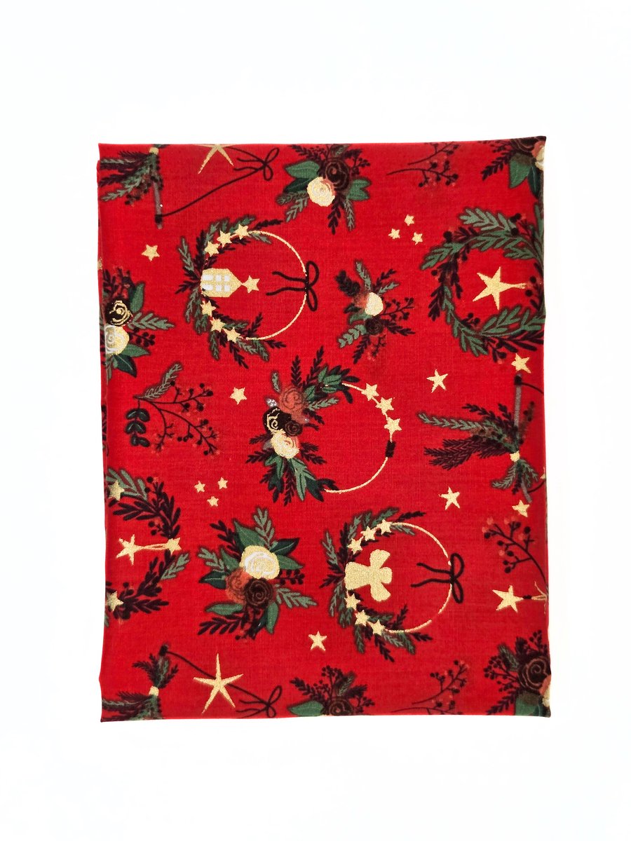 Giftwrappies Furoshiki - set van 2 doeken – Kerst – rood/goud kerstkrans - herbruikbare cadeauverpakking - 30x30 en 50x50 cm - duurzaam - alternatief voor cadeaupapier