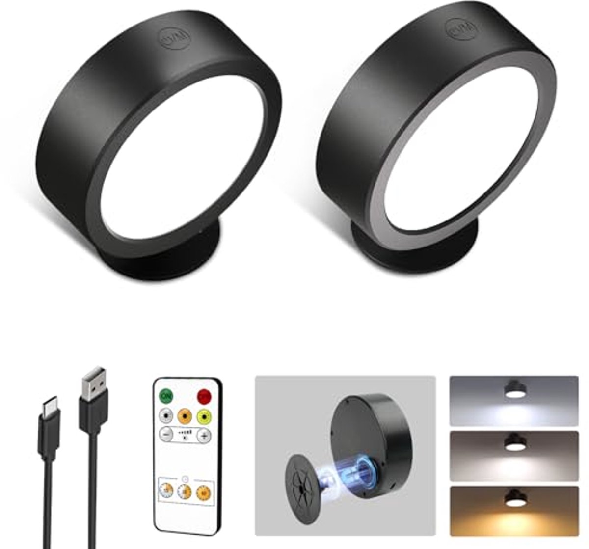 Draadloze Wandlamp met Afstandsbediening - 5500 mAh Batterij, 3 Kleurmodi, Dimbaar - Set van 2