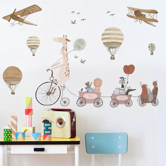 Sticker mural XXL Girafe à vélo - Décoration murale autocollante Animaux pour chambre d'enfant - Grand sticker Animaux pour chambre d'enfant et Chambre de bébé - Muursticker
