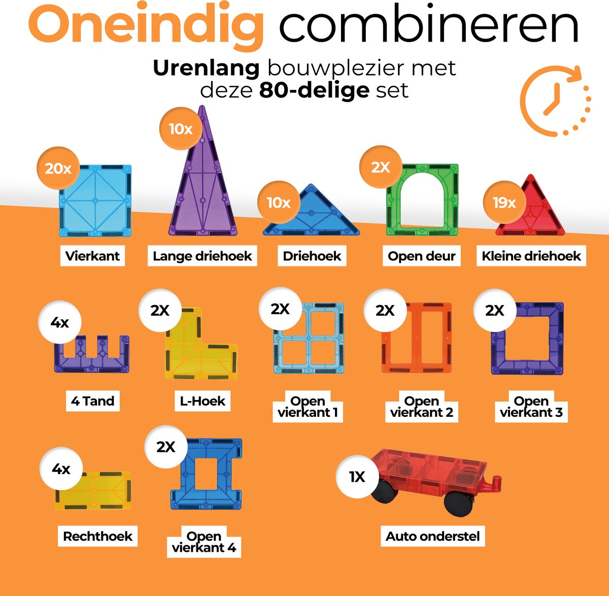Magna Minds - Magnetic Tiles - Magnetisch Speelgoed - 80 stuks - Constructie speelgoed - Magnetische tegels - Montessori speelgoed - Magnetic toys - Magnetische bouwstenen - Speelgoed Kinderen — cadeau in Spellen & Speelgoed - foto 5