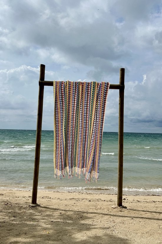 Badstof hamamdoek - grote duurzame handdoek - multicolour strandlaken - 85x180 cm - 100% katoen/badstof