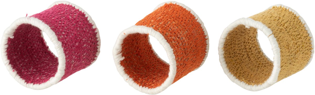 J-Line servetring - zeegras - roze/oranje/geel - 3 stuks