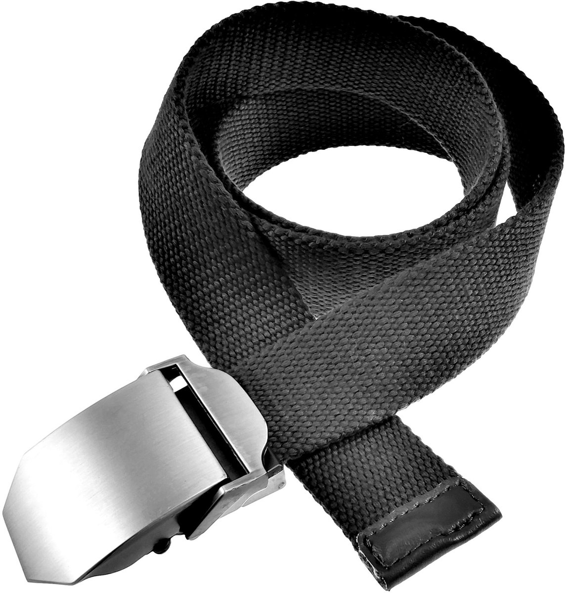 Canvas Riem Heren - Vierkante Metalen Gesp - Zwart - 4cm Breed - Taillemaat tot 120 cm