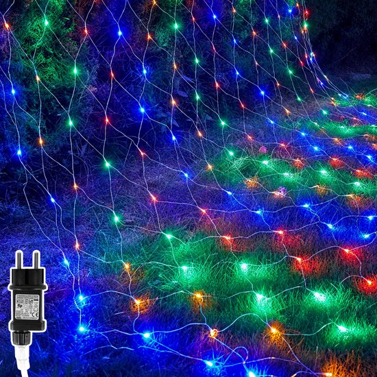 Idena 31899 - LED Lichternetz mit 160 LEDs in Warmweiß, ca. 2 x 1 m, für Außen & Innen, mit 8 Stunden Timer Funktion und Transformator, als Party Deko, Weihnachtsdeko, zur Hochzeit