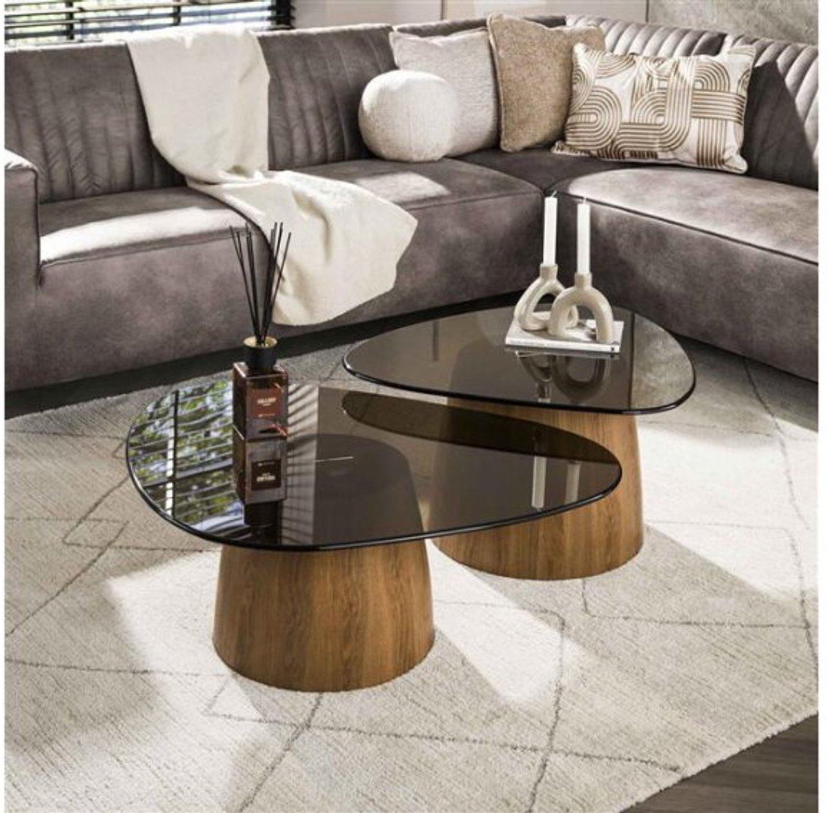 Meubelplaats Salontafel Tinto driehoekig glas set van 2 - Brons glas Naturel