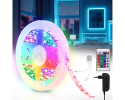 LED Strip 4 meter - light strip - RGB LED Verlichting - Led strips - SMD5050 LED - met 24 Toetsen afstandsbediening - dimbaar - gaming accesoires - incl. Voeding - Zelfklevend - binnenverlichting