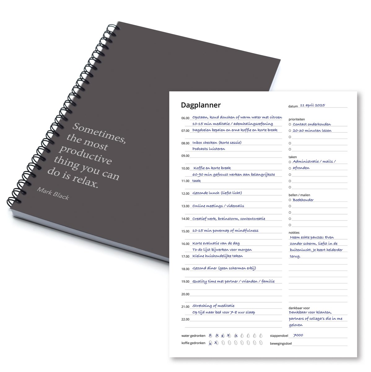 Week- & Dagplanner Grijs – 48 Pagina’s – Mindset – Planner voor Focus & Productiviteit – A5 Formaat