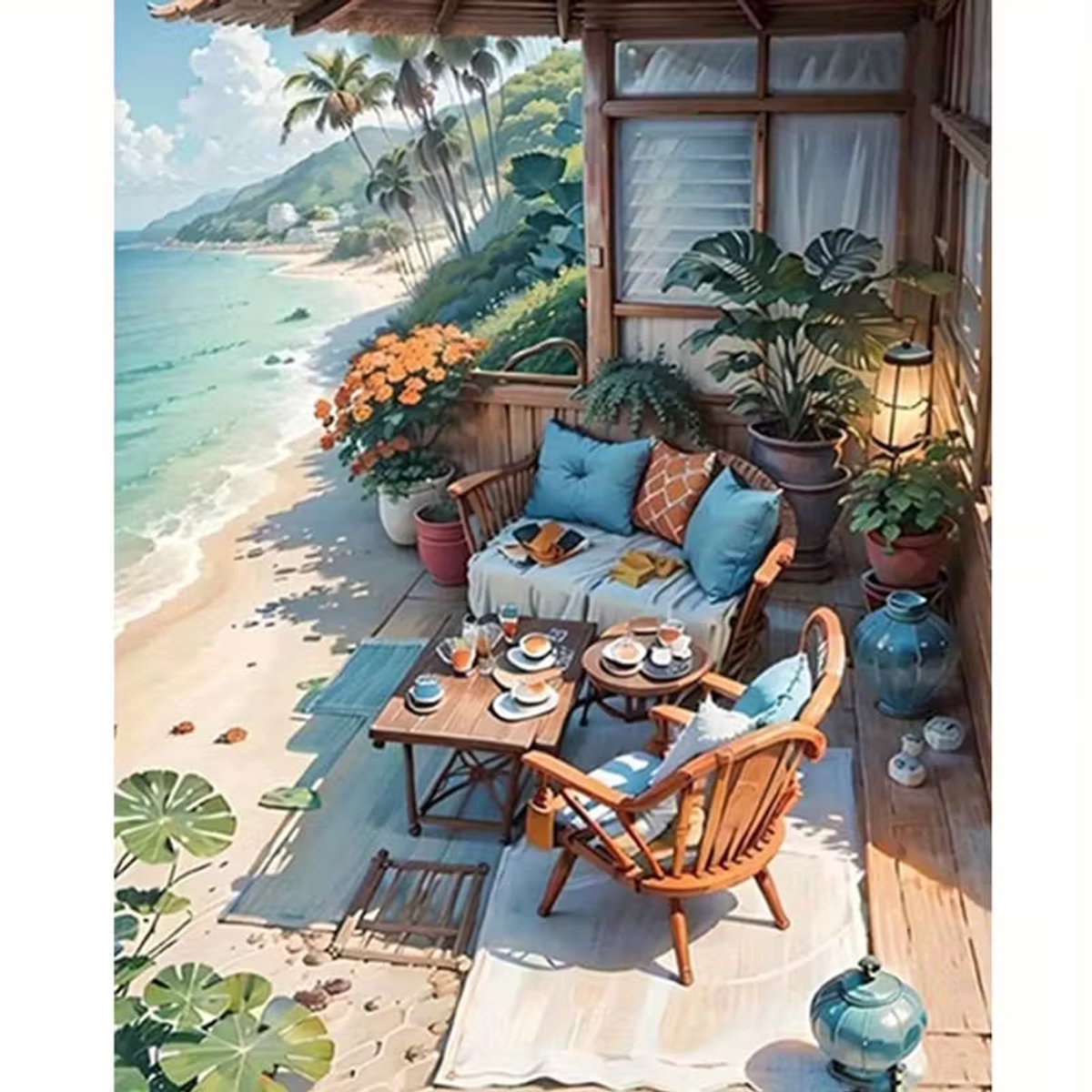 Paint by numbers – schilderen op nummer – DIY decoratie - reizen - Landschap - Breakfast by the Sea