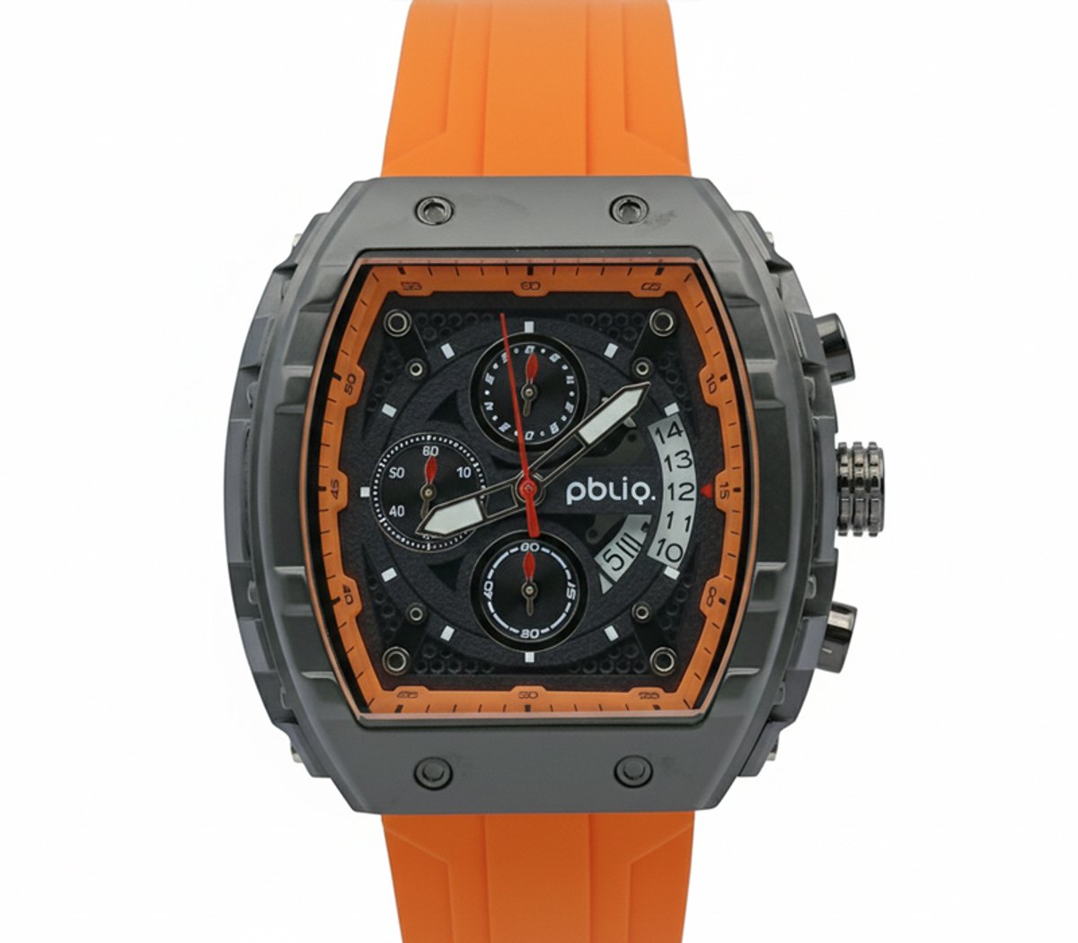 PBLIQ - Luxe Herenhorloge Oranje Zwart - Quartz Chronograaf Horloge