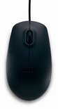 Souris optique Dell noire filaire, vue de dessus, avec logo Dell.