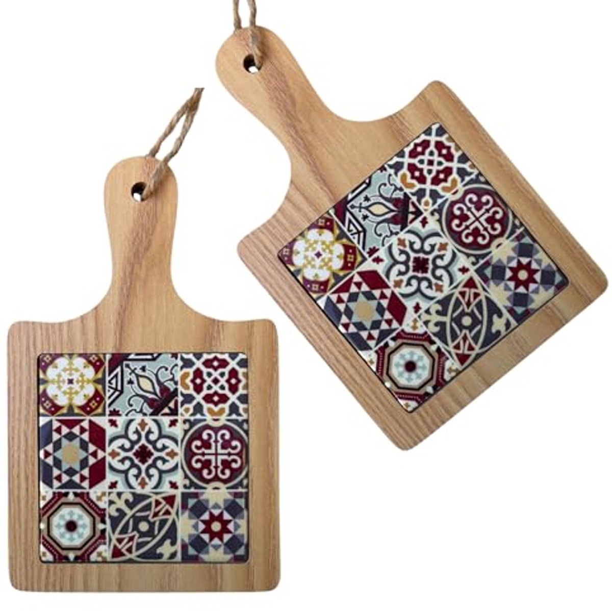 Set van 2 mini snijplanken van hout met handvat voor keuken en serveren