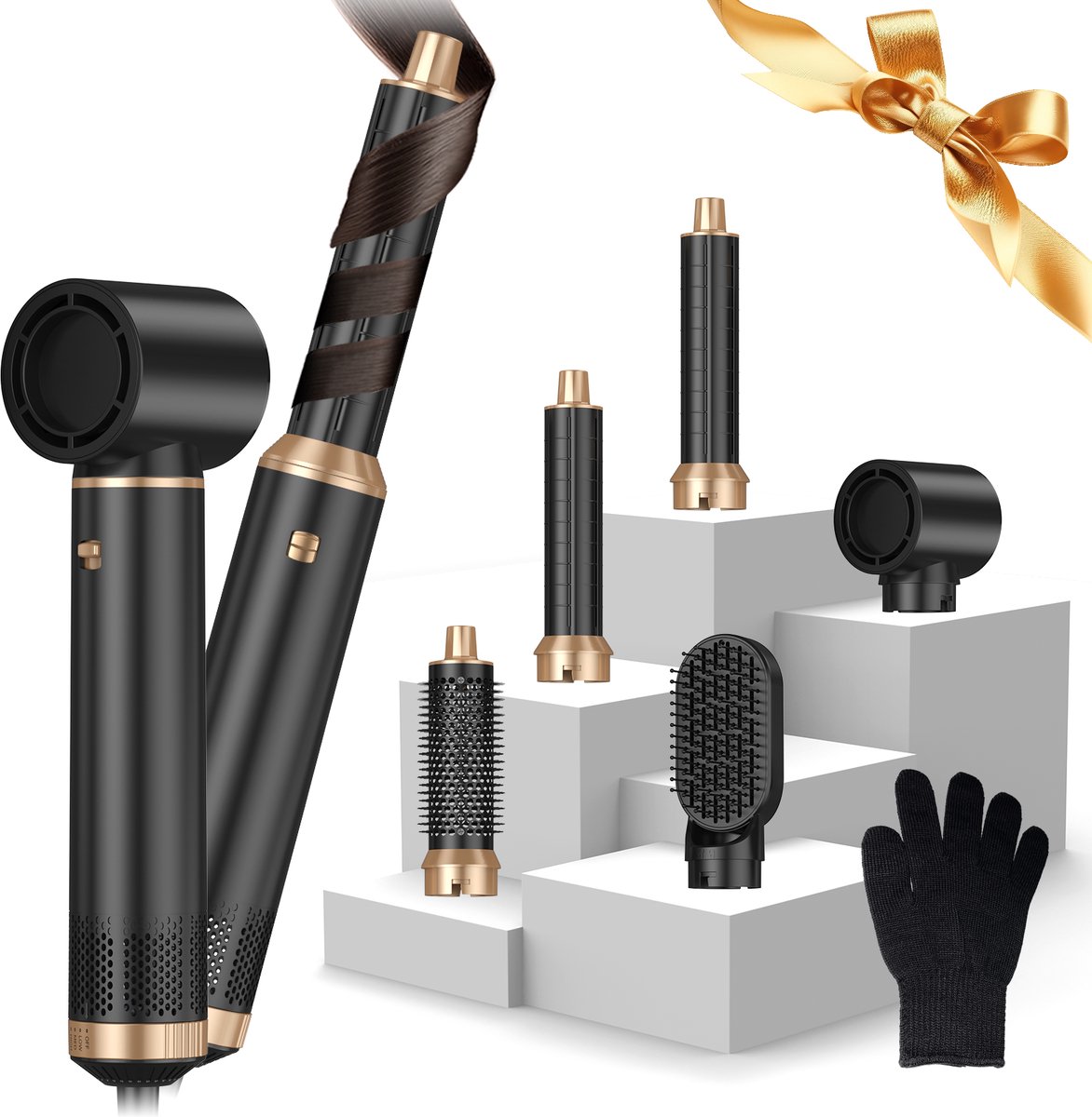 UKLISS Föhnborstel – Airstyler – Krulborstel – Krultang – 5-in-1 Multistyler – Heteluchtborstel – Inclusief Hittebestendige Handschoen
