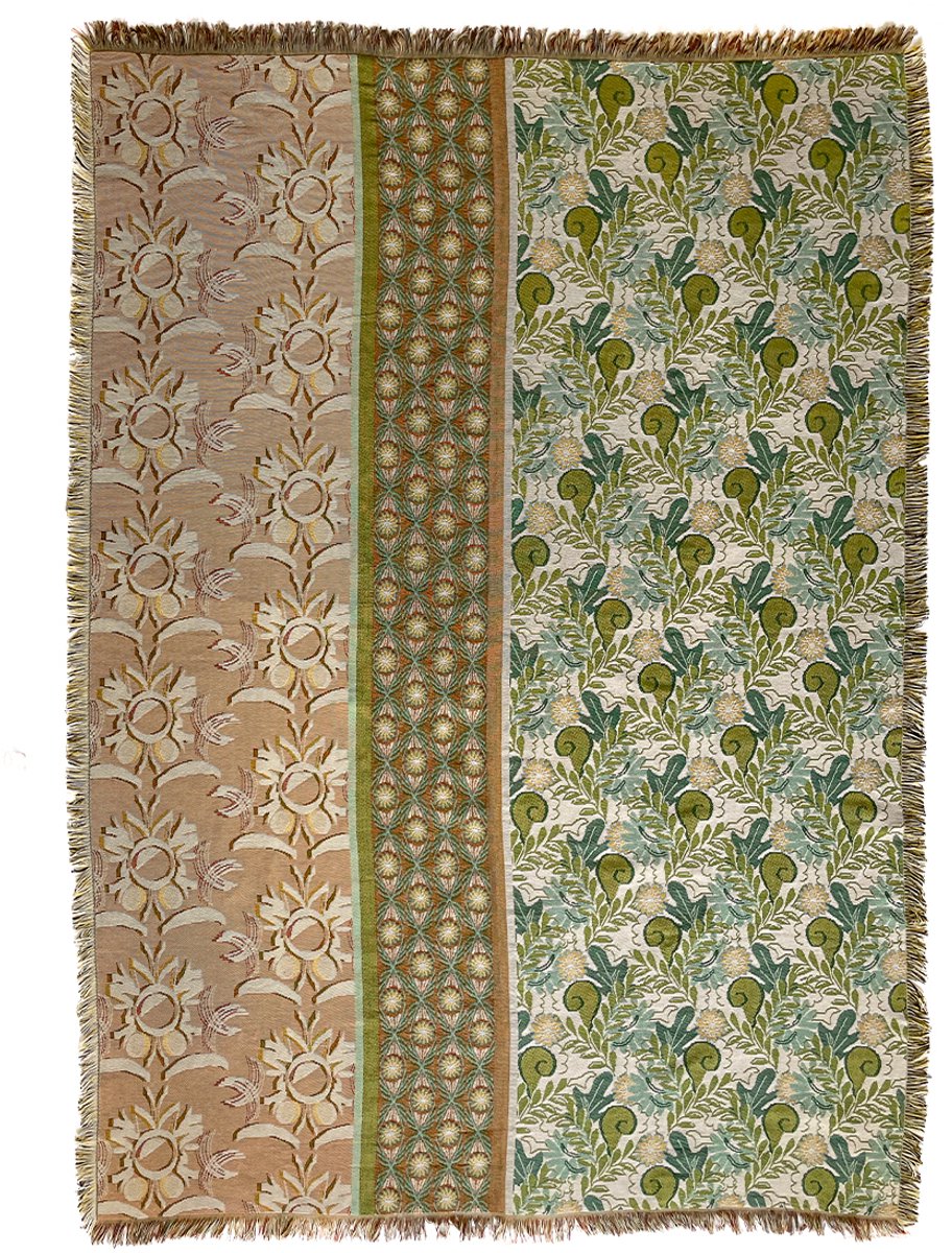 NIN-NIT - Nouveau Naturel Blanket - plaid - geweven deken - sprei - 100% geweven katoen - Bloemen - bladeren - natuurprint - beige - wit - zand - groen - blauw - multicolor - 220x160 cm