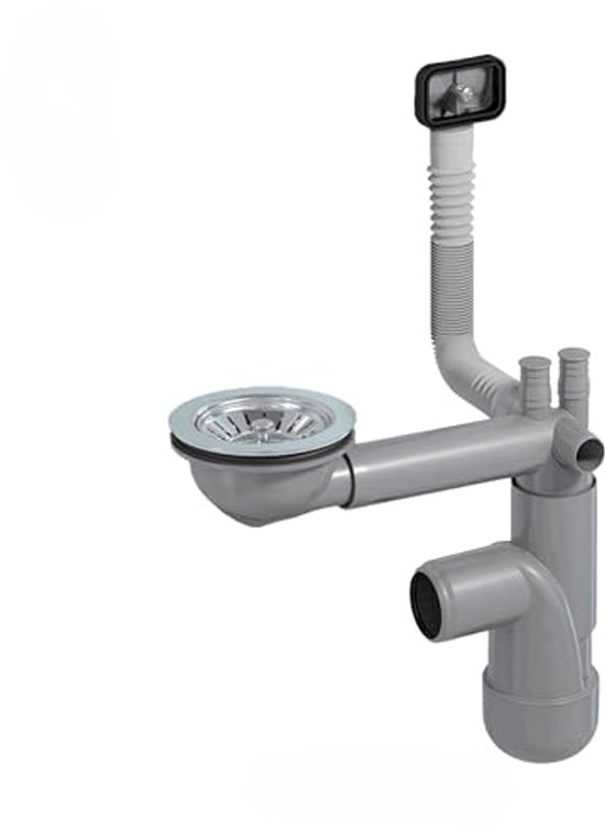 Flexlok Teleskop Siphon für platzsparende Küchenspülen/Spülbecken für 2 Becken inkl. Überlauf Eckig | Universale Flexibilität mit recyceltem Kunststoff