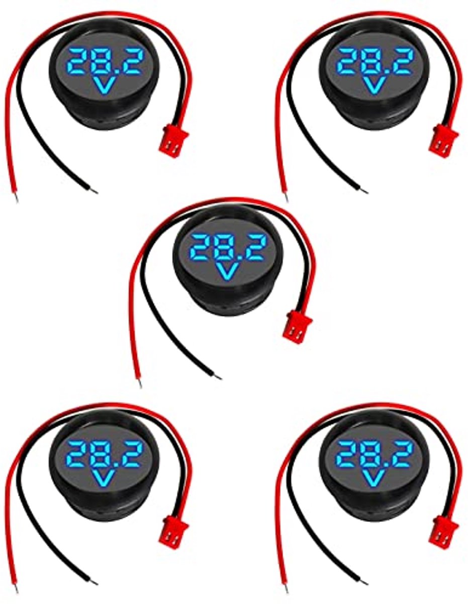 Mini volmeter DC 4-100V - Nauwkeurige digitale spanningsmeter met LED-display - Omgekeerde polariteitsbescherming - 5 stuks
