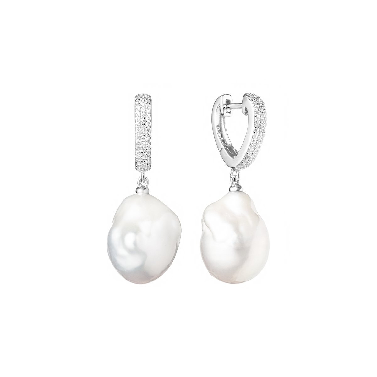 Gaura – Oorbellen met Kasumi-achtige parels (12–14 mm) en zirkonia – 925 sterling zilver met rhodium afwerking