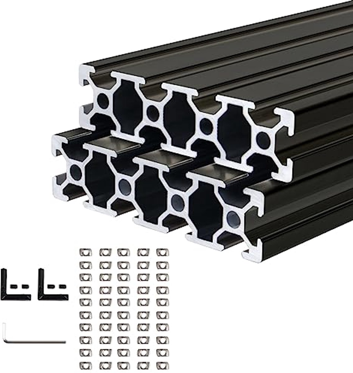 Aluminium profiel extrusies 20 x 80 mm - 2 stuks - Geanodiseerd T-type met accessoires voor CNC-machines