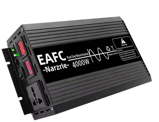 4000 W zuivere sinusgolf DC 12 V naar 230 V AC met 3 AC-oplaadaansluitingen, zonne-auto-omvormer voor huishoudelijke voertuigen met lcd-display en 2,4 A USB-oplaadpoorten