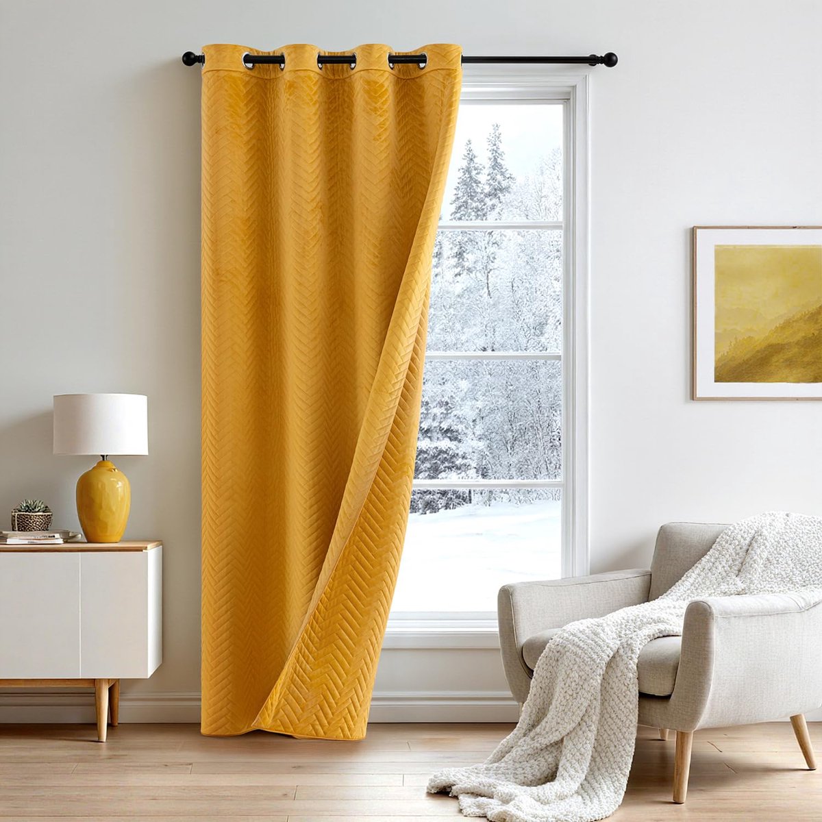 Ibenzoa Luxe Gevoerde Slaapkamer Gordijn Met Isolerende Eigenschappen Voor Comfort mosterdgeel