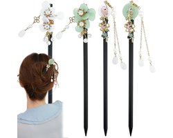 Chinese Hair Sticks - Vintage Chinese Hair Clip met Bloemen en Tassels - Houten Haarstokken Haar Clips voor Vrouwen en Meisjes - Haaraccessoires - vintage haaraccessoires voor medium lang krullend haar - Hairstyler accessoire - 4 Pieces