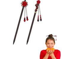 Set van 2 Ebbenhouten Haarstokjes – Handgemaakte Chinese Haarspelden – Vintage Design – Veelzijdige Haaraccessoires voor Dames en Meisjes - vintage haaraccessoires voor medium lang krullend haar - Hairstyler accessoire