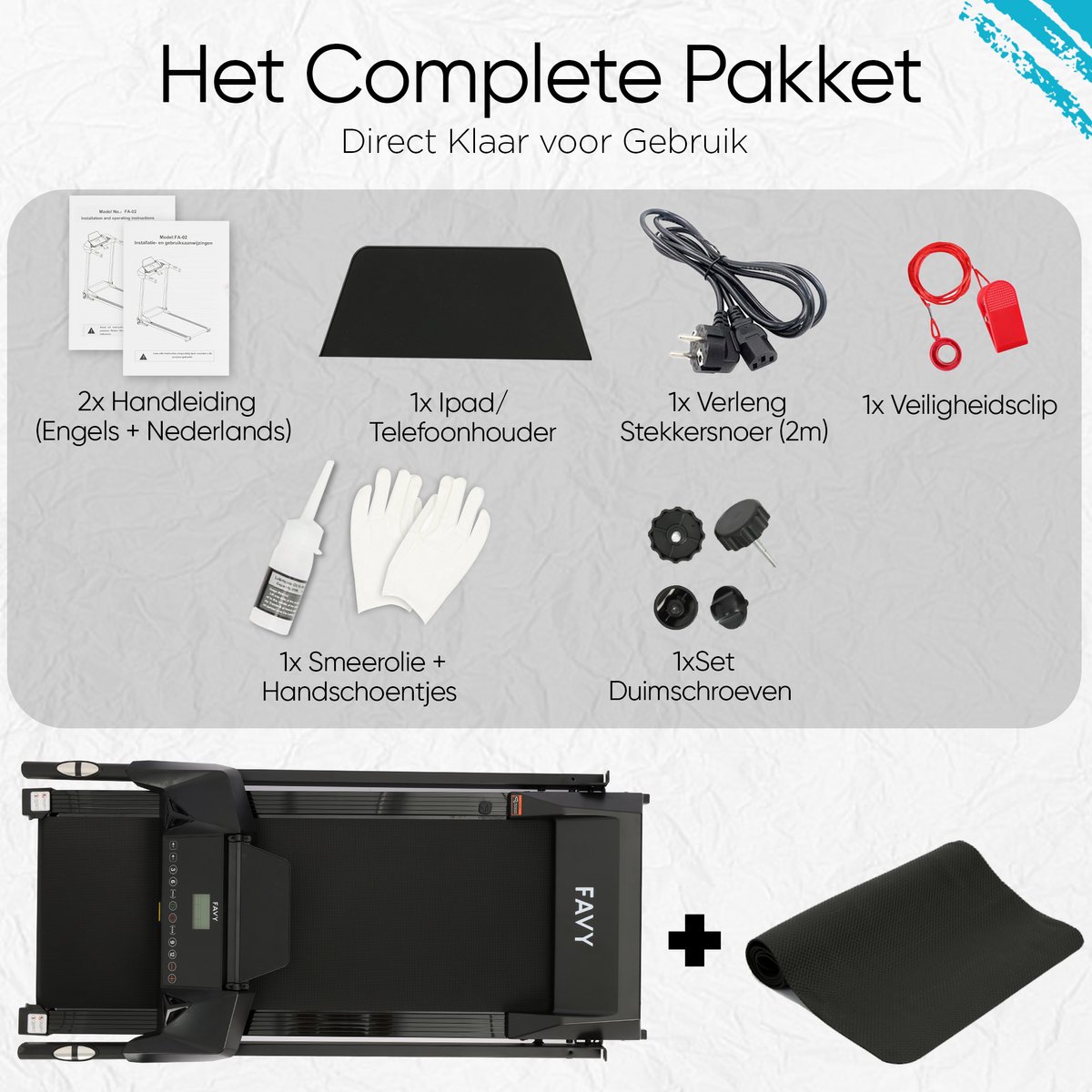 Afbeelding 2 van Favy Pro Loopband – Wandelband – Inklapbaar – 0 t/m 14 km/u – 12 Programma’s – Hellingsfunctie – Bluetooth & Ingebouwde Speakers – Inclusief Geluidsdempende Mat – Walking Pad – Zwart