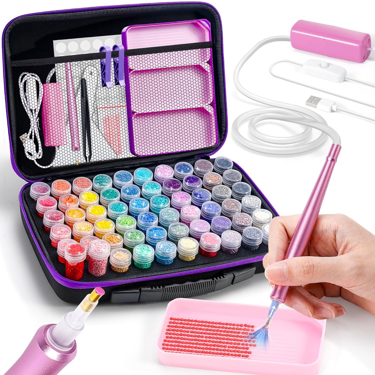 Diamond Painting Pen - Vacuümfunctie - Voor strass steentjes - Inclusief 60 opbergdoosjes