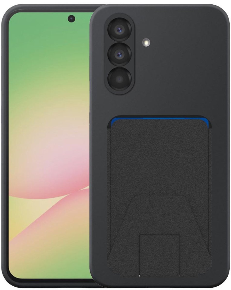 Geschikt voor Samsung Galaxy A56 Telefoonhoesje met Verstelbare Leren Pasjeshouder - Flexible Back Cover Case Siliconen TPU with Adjustable Leather Cardslot - Zwart - Smartphonica geschikt voor Samsung Galaxy A56