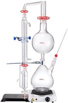 Labor Destillationsset, 3,3 Boro Laborglas Destillationsset mit 24  und 40 Verbindungen, 1000 ml Destillationsgeräte Set für Ätherische Öle, 14 teiliges Set mit Glaswaren | DE