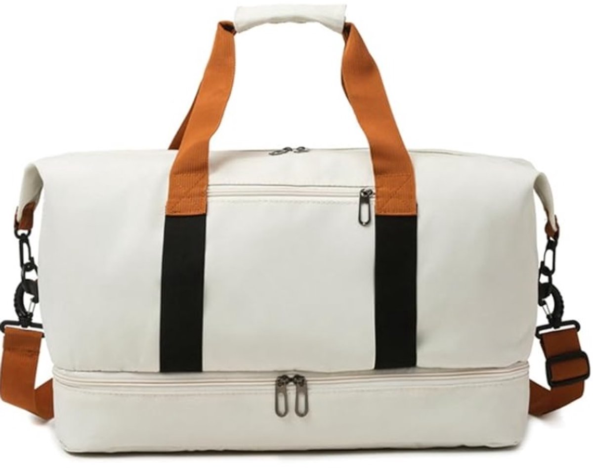 Sjtoer - Sporttas & reistas - dames en heren - Creme Beige, - schoenenvak - nat vak - lichte trainingstas - zwemtas - gymtas - weekendtas - fitness - yogatas