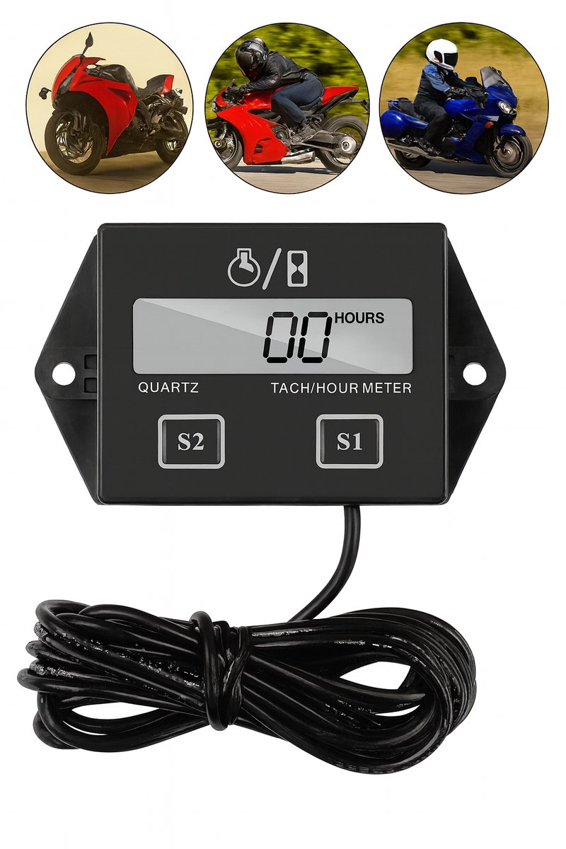 Digitale toerenteller / urenteller voor alle 2 en 4 takt motoren benzine grasmaaiers dompelpomp generators 2-takt 4-takt - urenteller motor - brommer - boot - grasmaaier - scooter - kart - toerenteller motor - urenteller - toerenteller