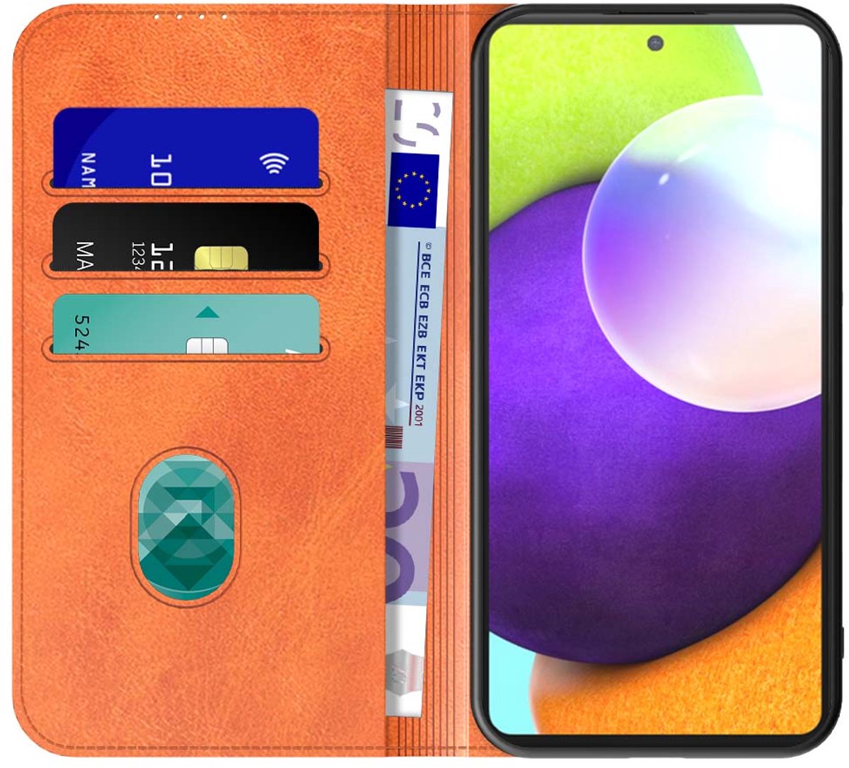 Geschikt voor Samsung Galaxy A52 Telefoonhoesje Bruin Kunstleer Met Magnetische Sluiting - Portemonnee BookCase Met Pasjeshouder - ProtX