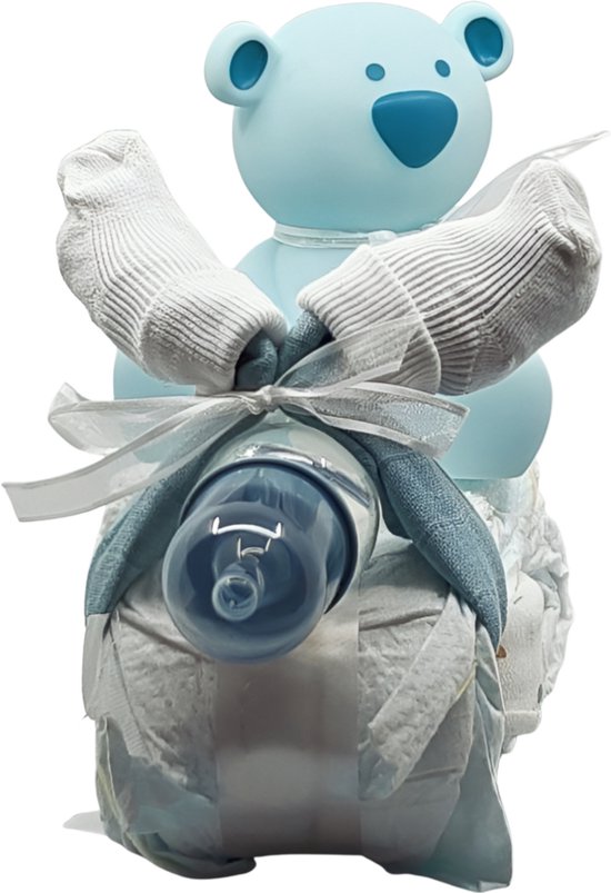 De Zoetebekjes® - Luiertaart - Pampertaart - Kraamcadeau - De Sleesloeber - Blauw — afbeelding 2