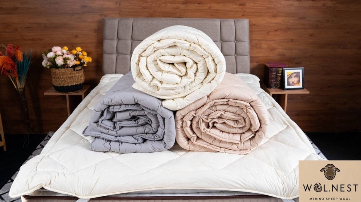 100% Wollen Bedset ‘Grijs’ – Voor 180x200 Bedden – Perfect voor Koude Winterdagen & Ideaal Cadeau voor de Slaapkamer